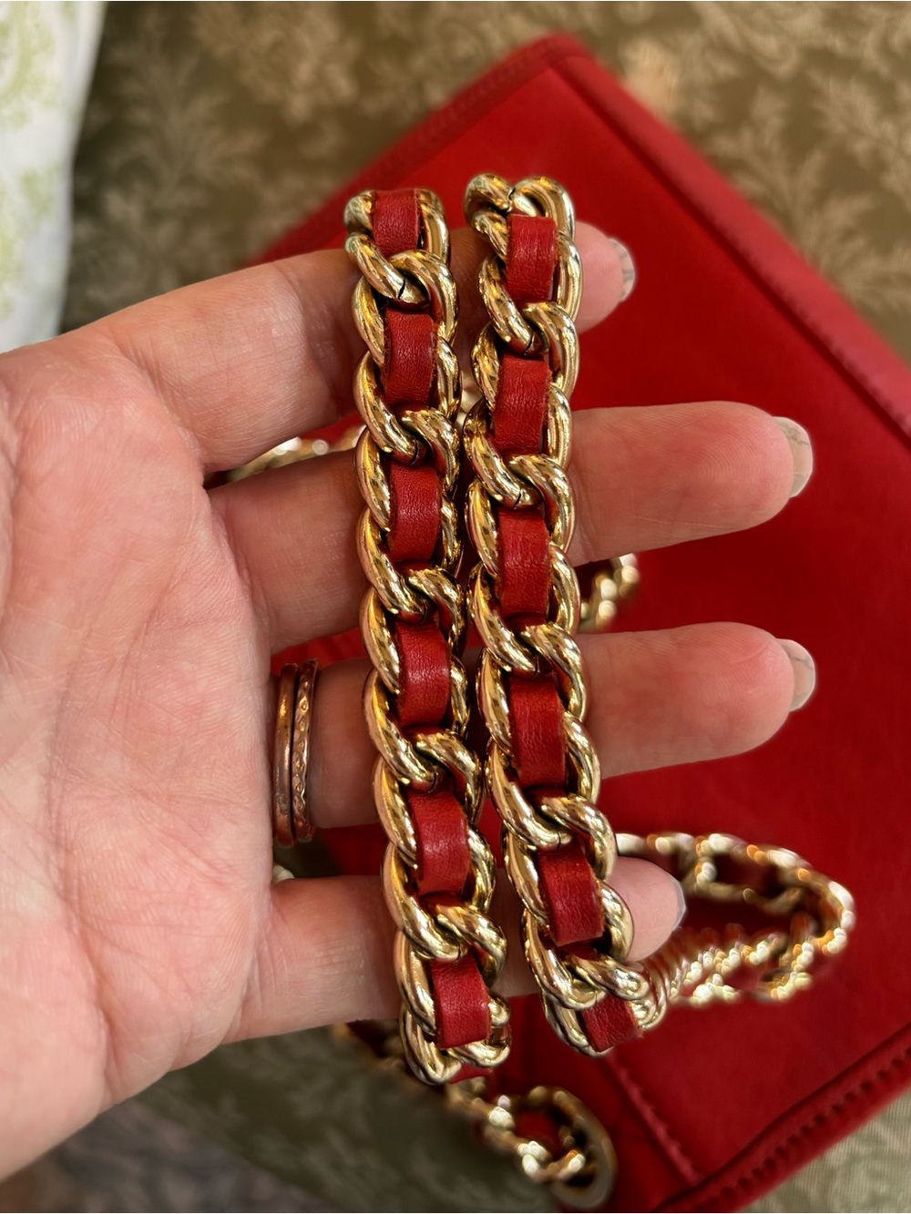 REBECCA MINKOFF Red Leather Quilted Chain Shoulder Bag - Picture 10 of 12